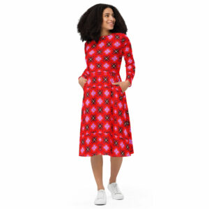 All-over print long sleeve midi dress EggMan